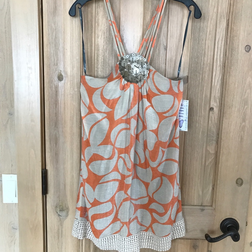Theme sequined halter top with crochet edging